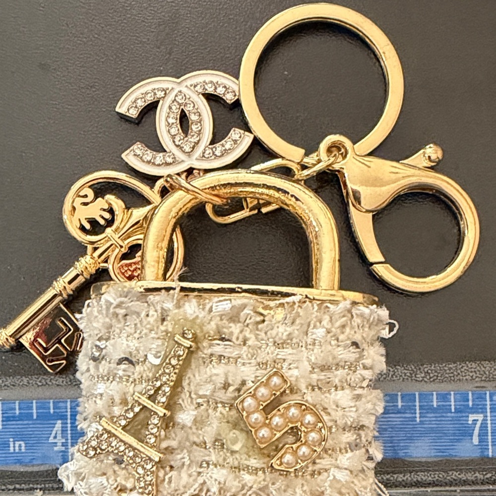 Fashion inspired Hand crafted Gold tons Keychain / Bag Tag with Charms